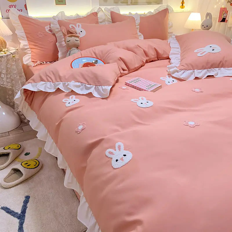 4Pcs Cute Candy Pink Anime Duvet Cover Set Decordovia