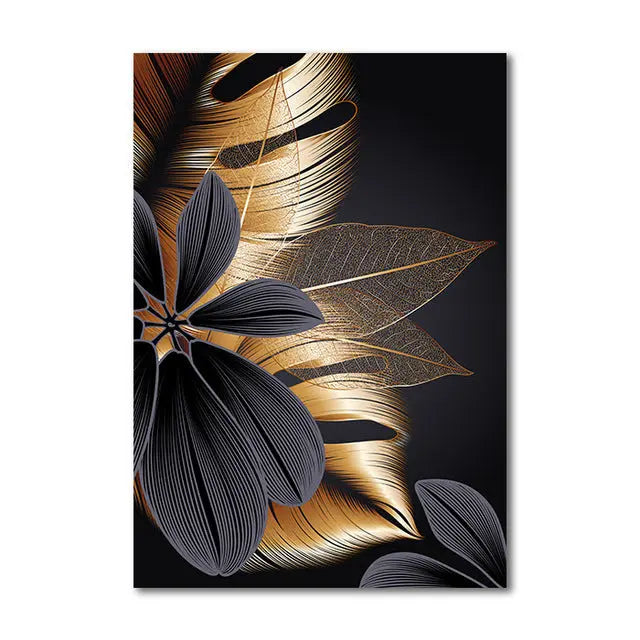 Black Gold Leaf Frameless Wall Art Canvas Prints Decordovia
