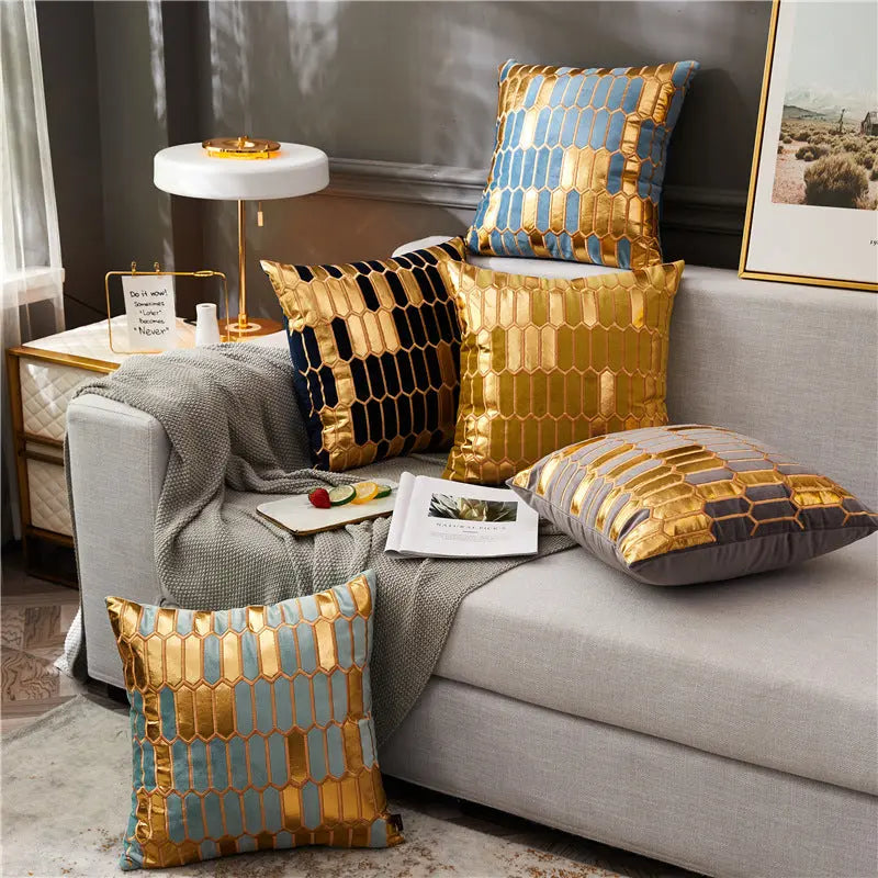 Geometric Gold Metallic Throw Pillows and Covers Decordovia