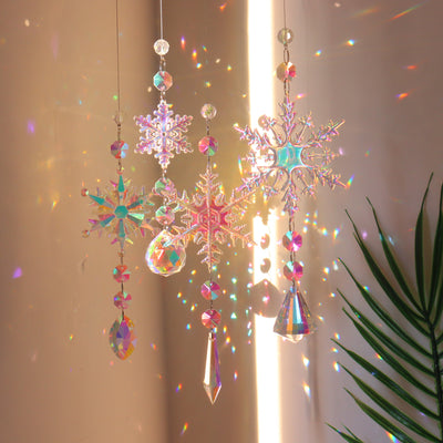 3 Colorful Hanging Crystal Snowflake Christmas Ornaments Decordovia