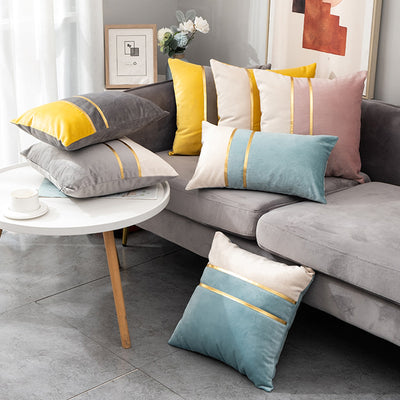 Metallic Pin-Stripe Velvet Sofa Throw Pillow Cover Decordovia