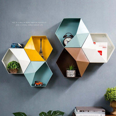 Mini Hexagonal Combination Floating Wall Storage for Living Room_Room Decor Interior Design Accessories Online Store_ Decordovia