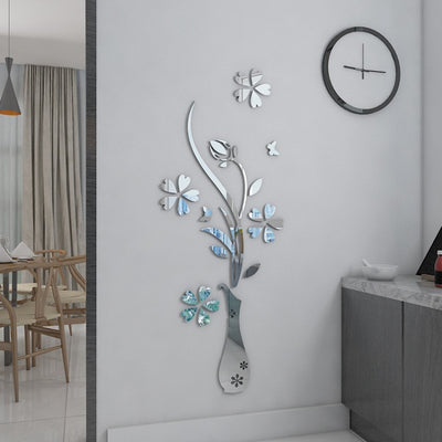 2Pcs DIY Mirror Decorative 3D Vase Wall Art Decal Stickers_Room Decor Interior Design Accessories Online Store_ Decordovia