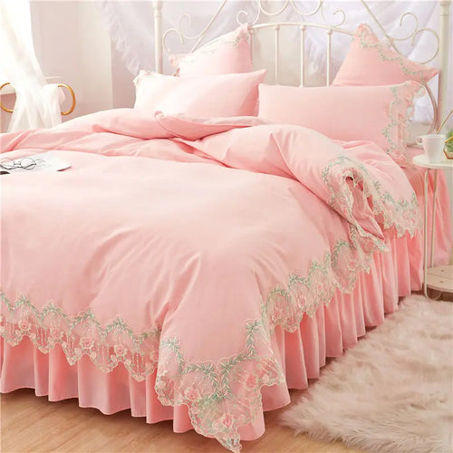 4PCS Princess Couture Plush Cotton Candy Floral Duvet Cover Bed Set Decordovia