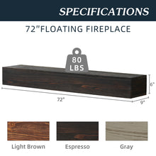 Load image into Gallery viewer, 72&quot; Dark Rustic Wood Wall-Mounted Floating Shelf Fireplace Mantel
