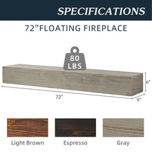 Load image into Gallery viewer, 72&quot; Grey Rustic Wood Wall-Mounted Floating Shelf Fireplace Mantel
