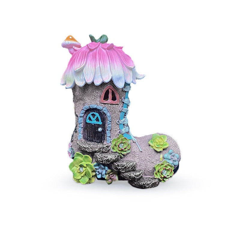 Pink Fairy Shoe House Solar Garden Ornaments