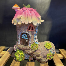 Load image into Gallery viewer, Pink Fairy Shoe House Solar Garden Ornaments
