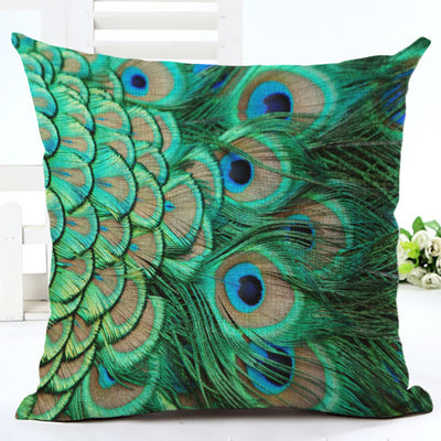 Peacock Printed Cotton, Linen And Linen Pillowcase Decordovia