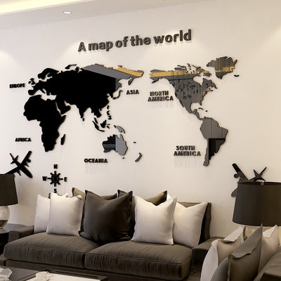 3D World Map Wall Acrylic Sticker Decordovia