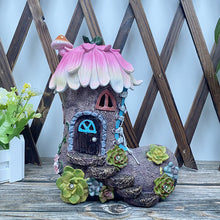 Load image into Gallery viewer, Pink Fairy Shoe House Solar Garden Ornaments
