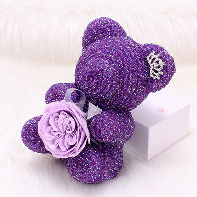 Austin Rose Artificial Soap Flower Crystal Diamond Bubble Valentines bear gift Decordovia