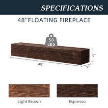 Load image into Gallery viewer, 48&quot; Rustic Wood Wall-Mounted Floating Shelf Fireplace Mantel
