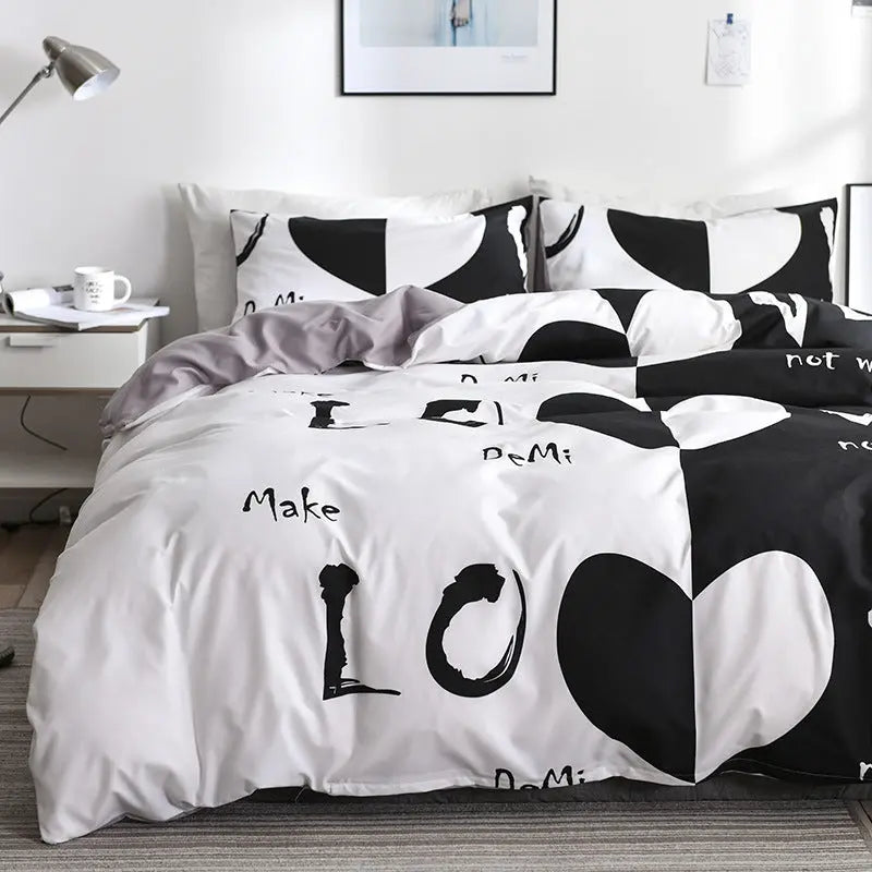 Hearts & Patterned Printed Bedding Set Decordovia