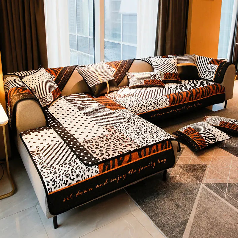 Leopard Pattern L Shaped Sectional Sofa Slipcover Decordovia