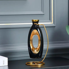 Load image into Gallery viewer, Oval Hollow Black Gold Center Piece Ceramic Vase Decordovia
