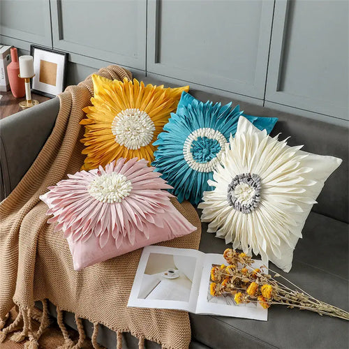 Velvet Chrysanthemum 3D Throw Pillow Cover Collection Decordovia