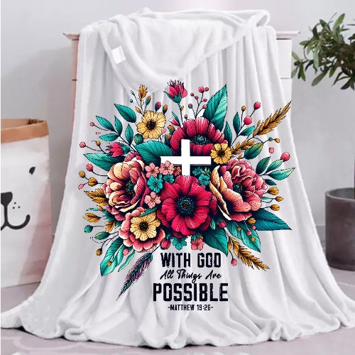 Christian Bible Text Blanket With God All Things Are Possible