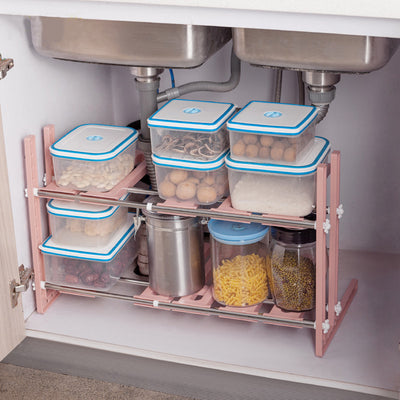 2-Tier Plastic Mini Storage Under Sink Shelf Adjustable Organizer Rack Decordovia