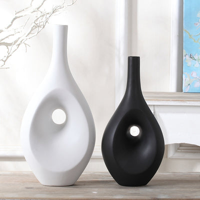 Room Decor Interior Design Accessories Online Store_Oval Hole Black And White Abstract Vase for Living Room Arrangement Decordovia