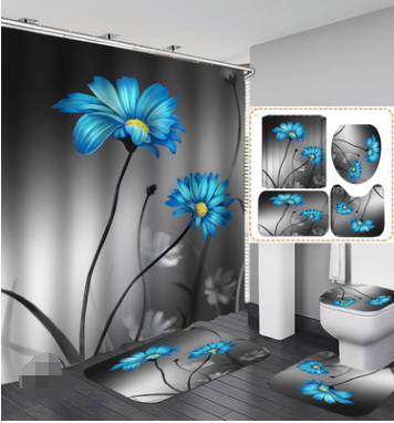 Printed Plastic Shower Curtain & Floor Mat Bathroom Set-A Decordovia