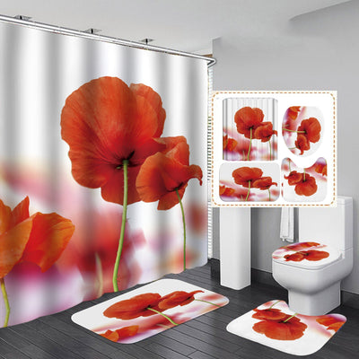 Printed Plastic Shower Curtain & Floor Mat Bathroom Set-B Decordovia