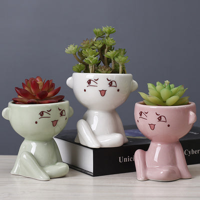 Cute Cartoon Anime Ceramic Succulent Head Planter Flower Pot Decordovia