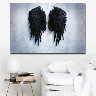 Black and White Angel Wings Frameless Wall Art Canvas Oil Print Decordovia