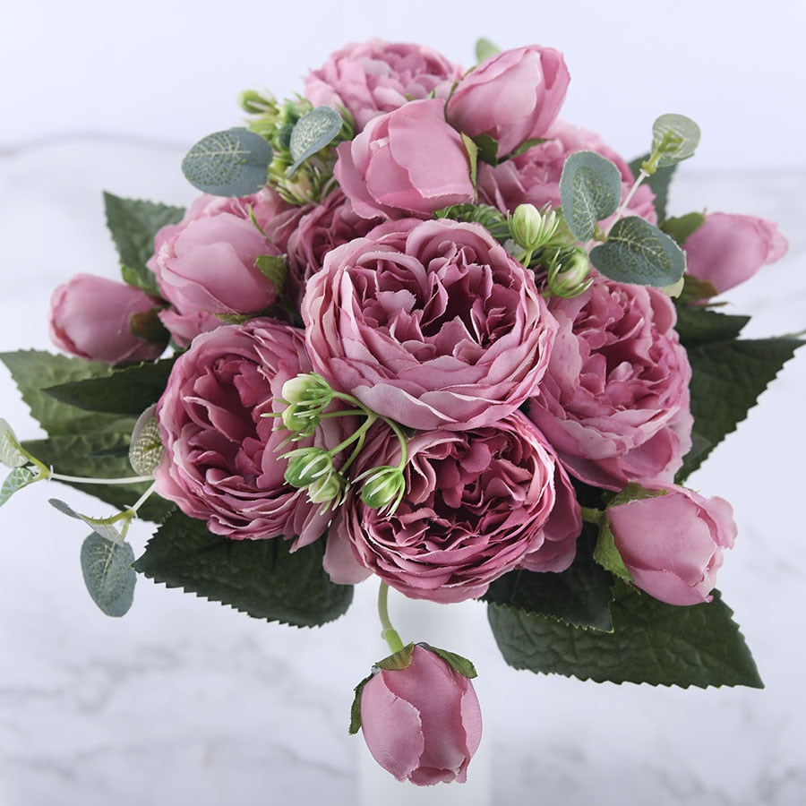 5 Head Artificial Roses Flower Bouquet with Stem_Room Decor Interior Design Accessories Online Store_Decordovia
