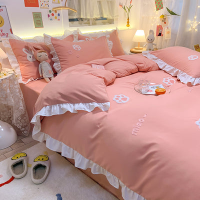 4PCS Girls Cute Cartoon Candy Pink Anime Duvet Cover Bedding Set U.S Decordovia