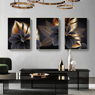 Black Gold Leaf Decorative Frameless Wall Art Canvas Oil Print Decordovia