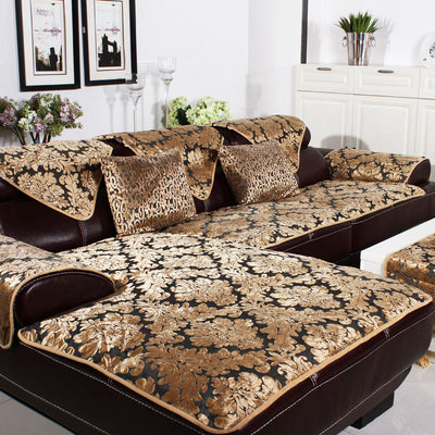 Jacquard Velvet Non-Slip L Shaped Pattern Sectional Couch Sofa Slipcover Decordovia