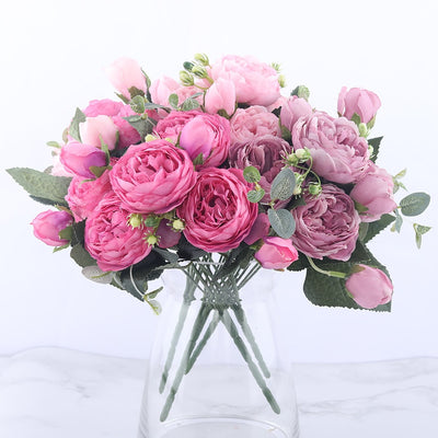 5 Head Artificial Roses Flower Bouquet with Stem for Vases Decordovia
