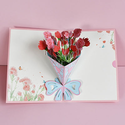 2x DIY Handmade Paper Carnation 3D Folding Pop-up Gift Greeting Cards Decordovia