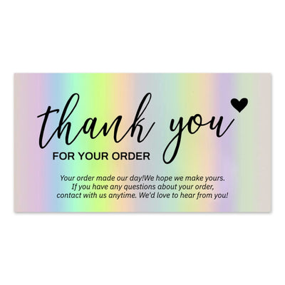 120PCS Rainbow Holographic Thank You Small Business Greeting Cards Decordovia