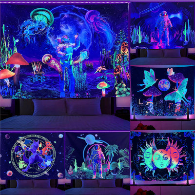 UV Black Light 3D Emitting Neon Hanging Tapestry Decordovia