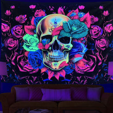 Load image into Gallery viewer, UV Black Light 3D Emitting Neon Skull Hanging Tapestry Decordovia
